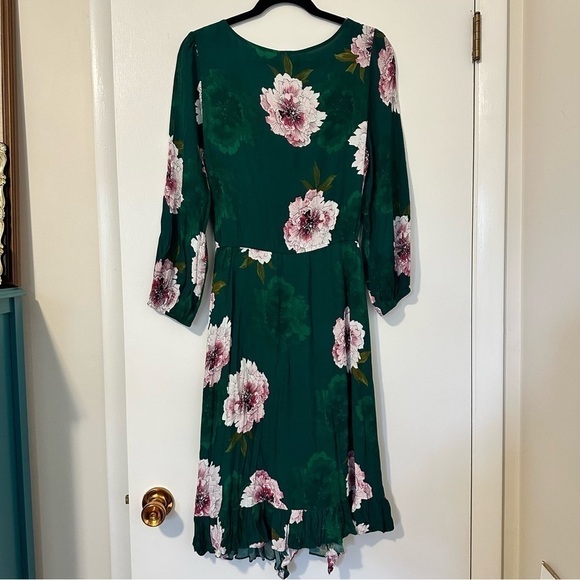 Anthropologie Green Floral Ruffle Trim Dress - Picture 3 of 6